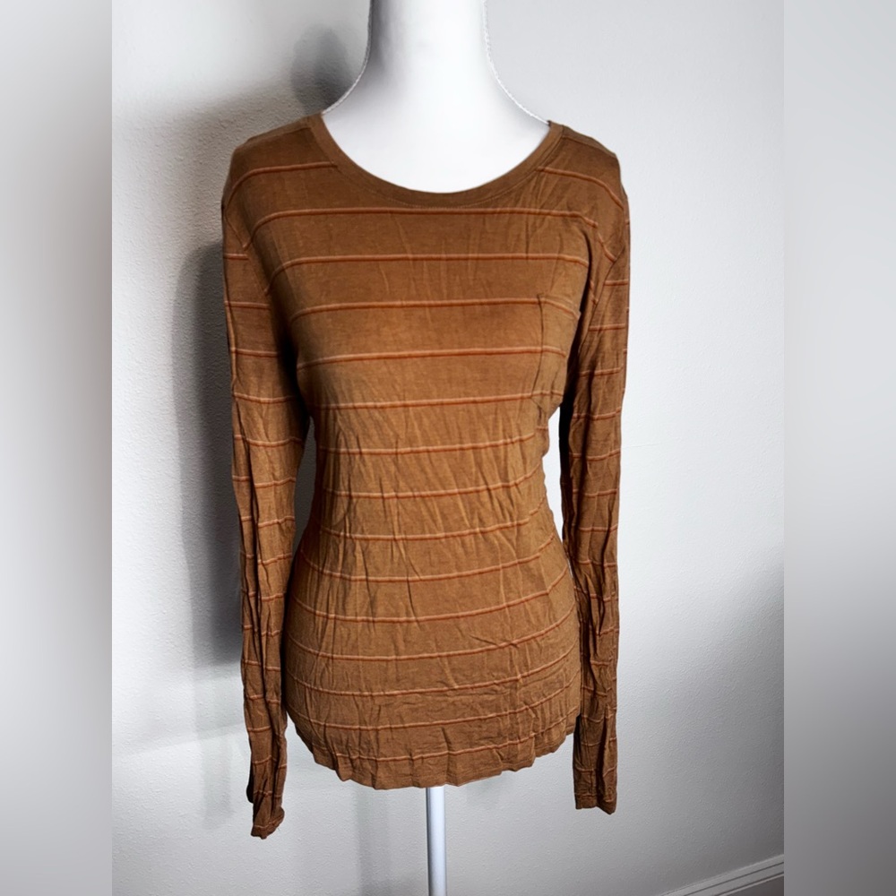 Prana Tan Striped Long Sleeve Tee